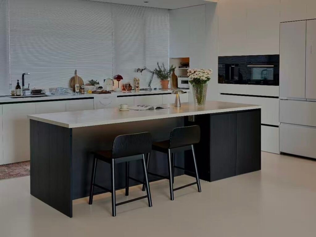 Dark modern minimalist kitchen island design