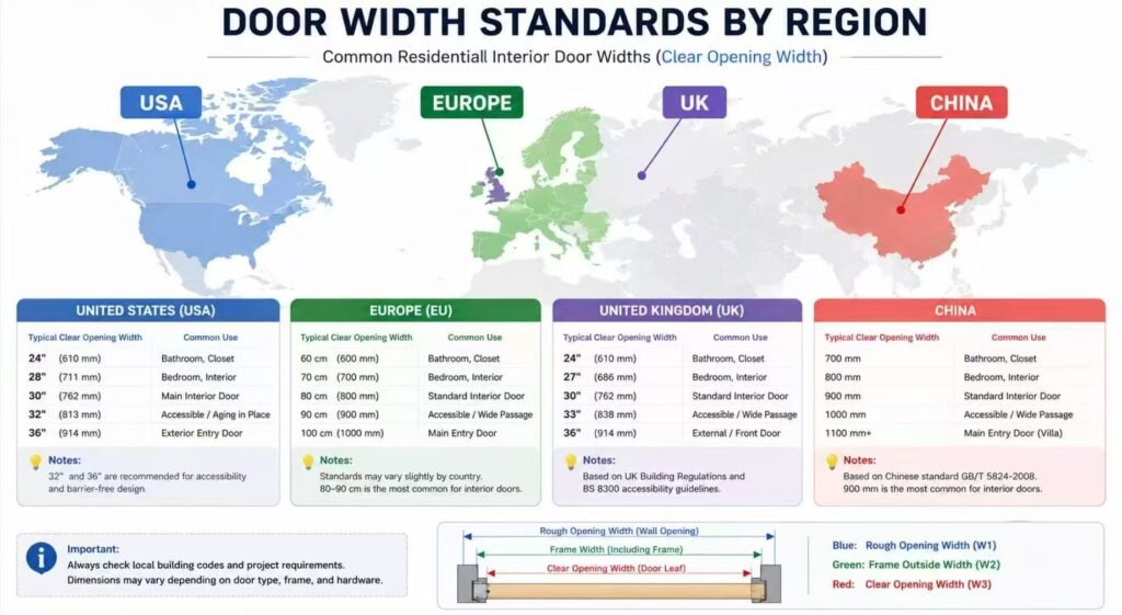 Door width standards map by region
