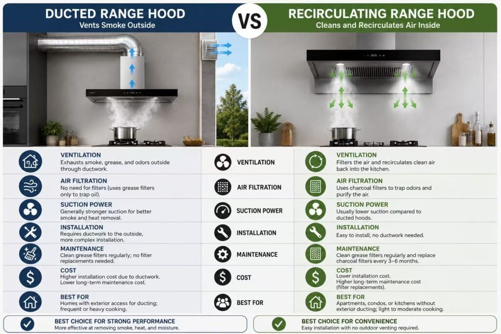 Ducted versus recirculating range hood comparison