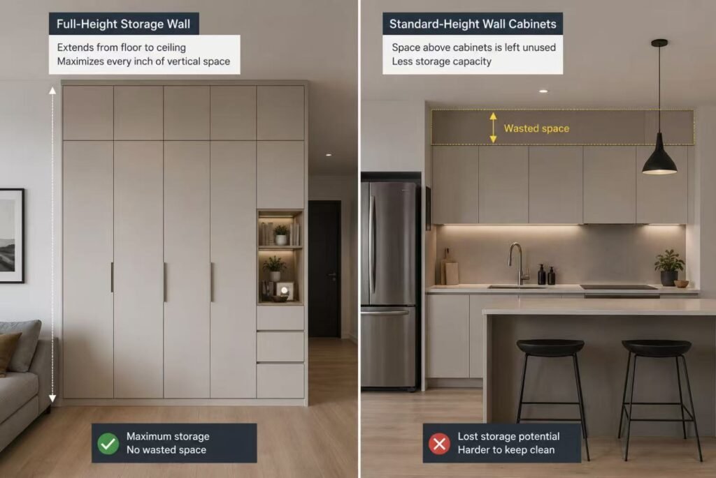 Floor to ceiling versus standard height storage