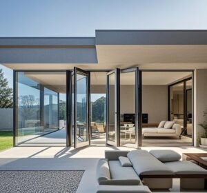 folding window bifold terrace open Bi-fold window doors open terrace view