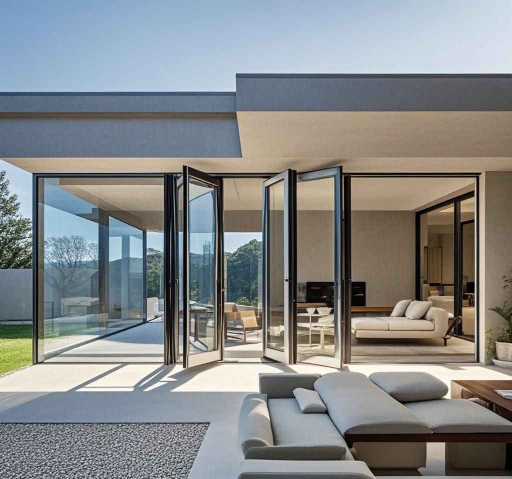 Bi-fold window doors open terrace view
