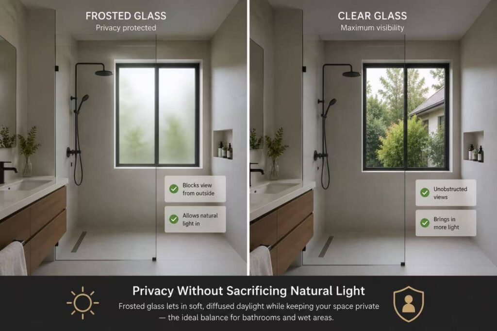 Frosted versus clear glass shower window
