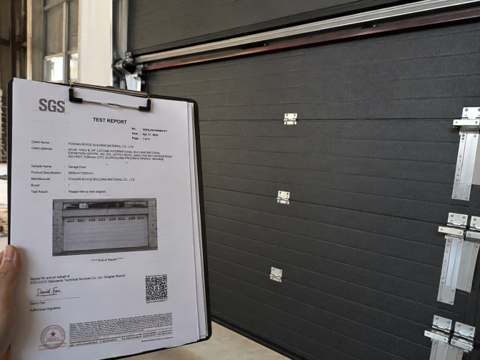 Garage door material test certificate verification