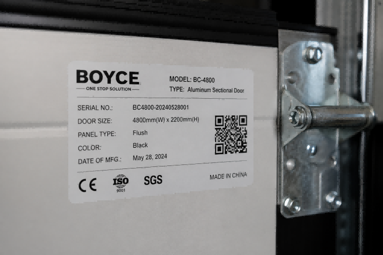 Garage door nameplate manufacturer marking