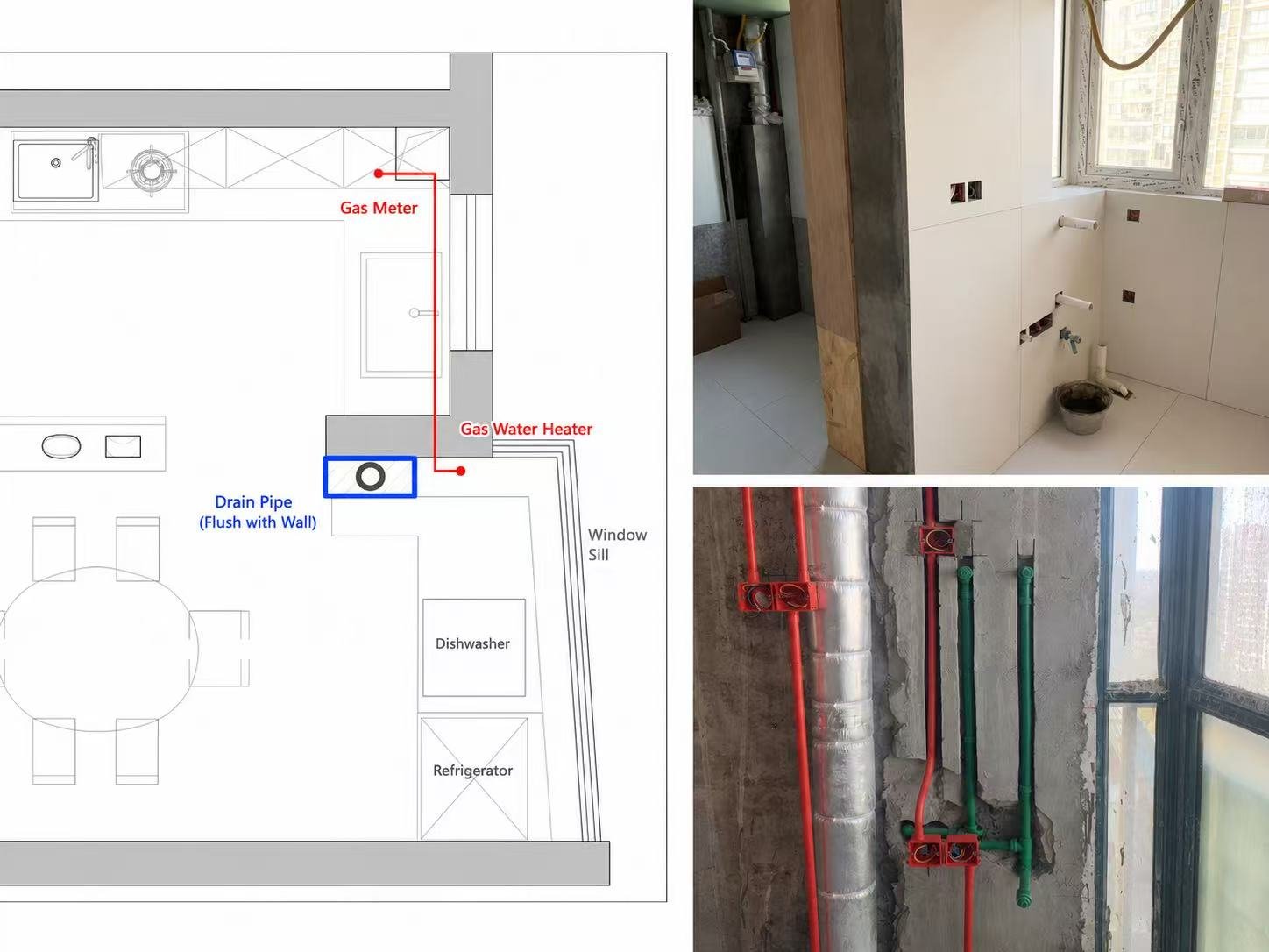 Kitchen floor plan marking gas meter location