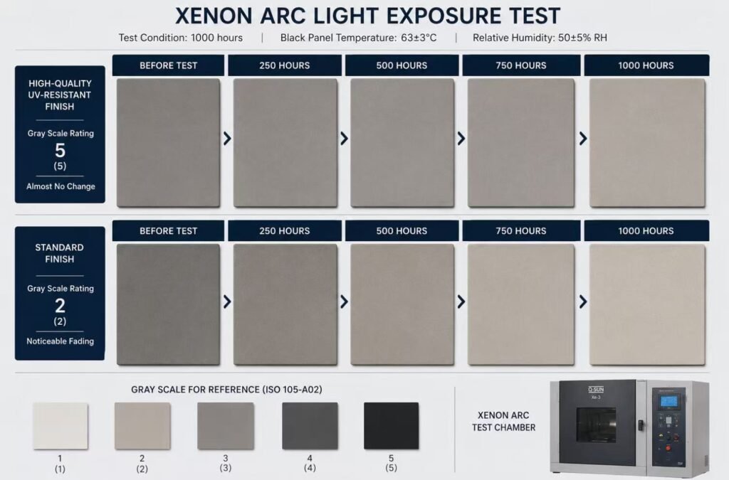 Cabinet finish color fastness test sample
