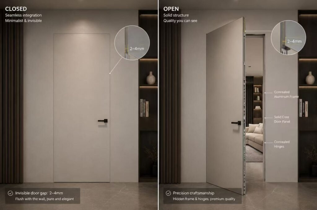 Hidden door gap tolerance closed versus open