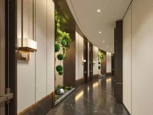 hotel corridor flush doors batch consistency.jpg Hotel corridor showing consistent flush door installation