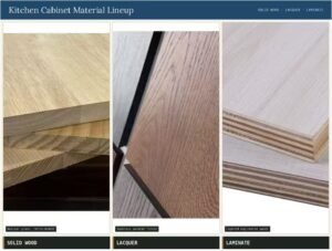 kitchen cabinet material lineup.jpg Solid wood lacquer and laminate cabinets compared