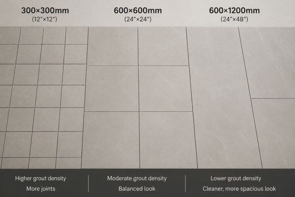 300mm 600mm 1200mm kitchen tile sizes compared