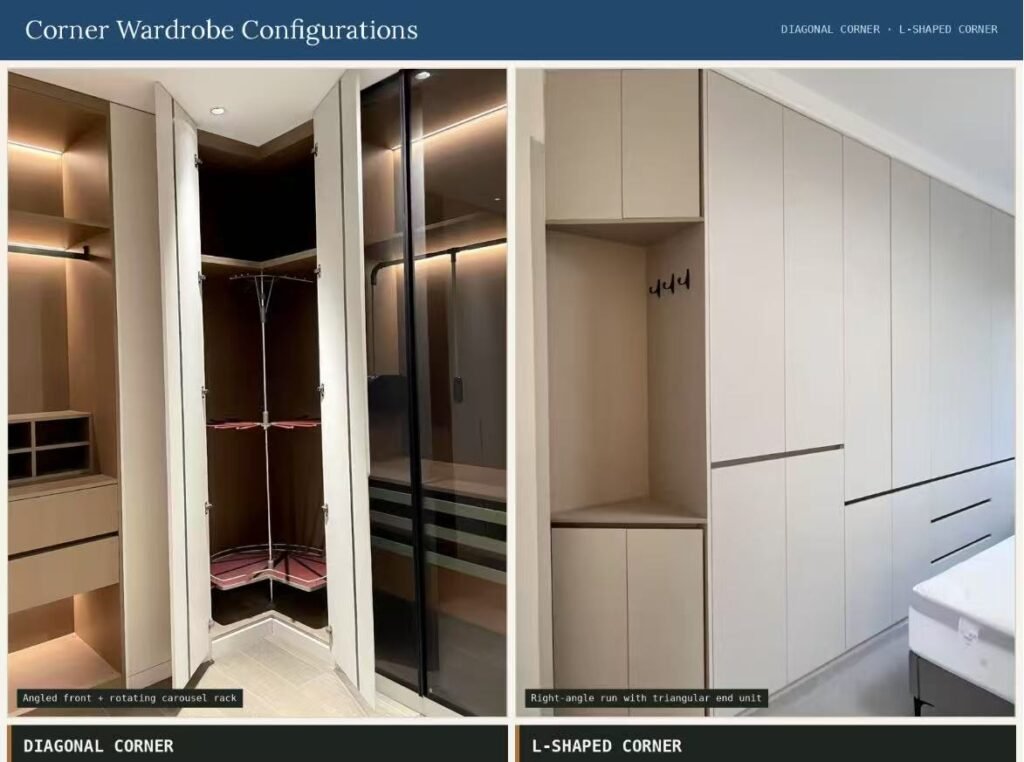 L-shaped versus diagonal corner wardrobe