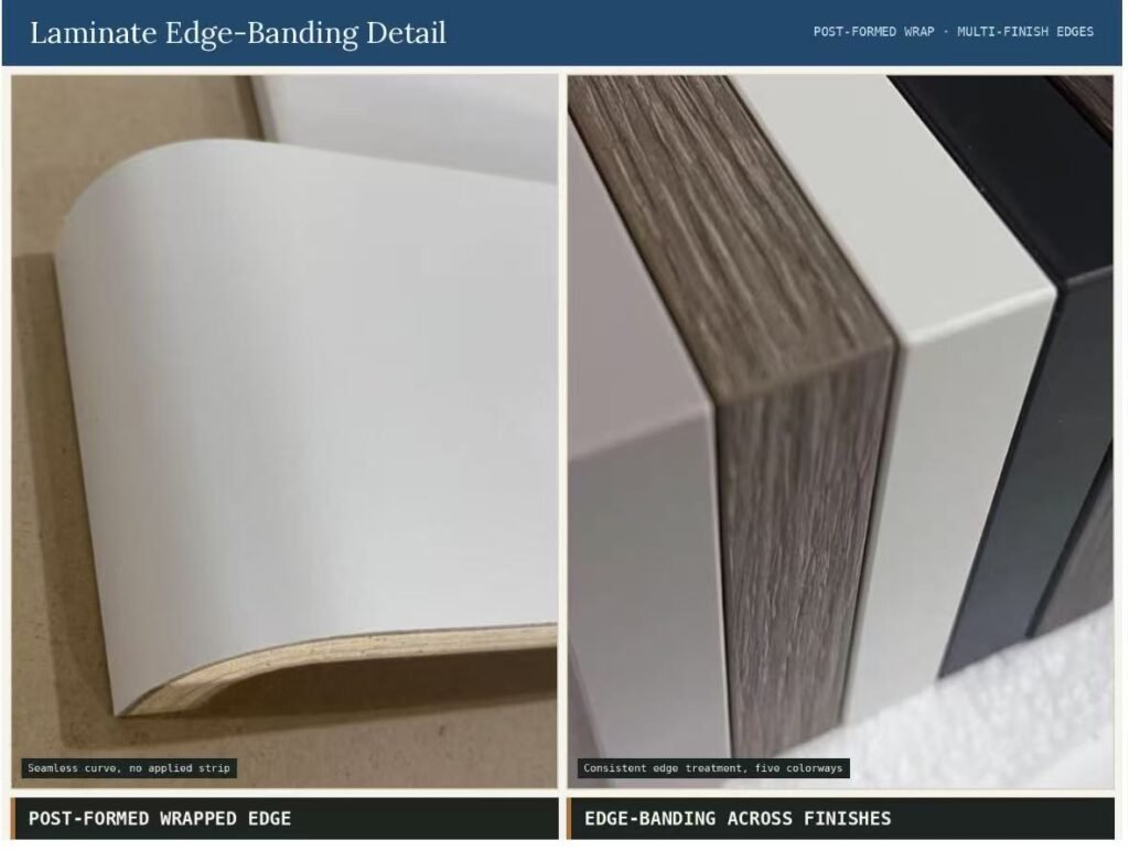 Wrapped edge versus applied edge tape laminate