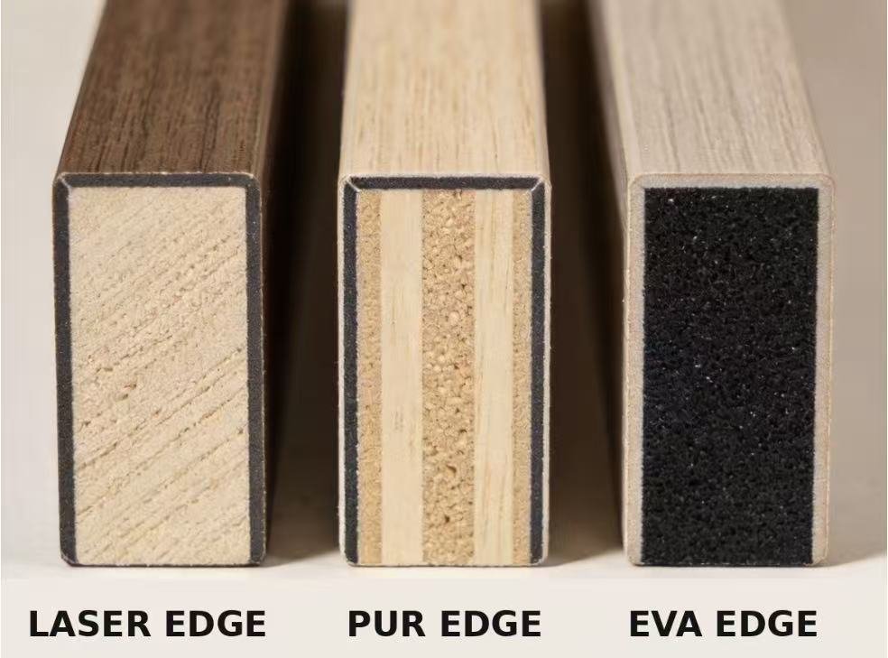 Cross-sectional view of EVA/PUR laser edge banding