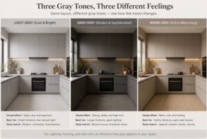 light dark warm grey cabinets comparison.jpg Light grey dark grey warm grey kitchen cabinets compared