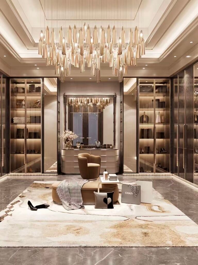 Luxury walk-in wardrobe with elegant storage