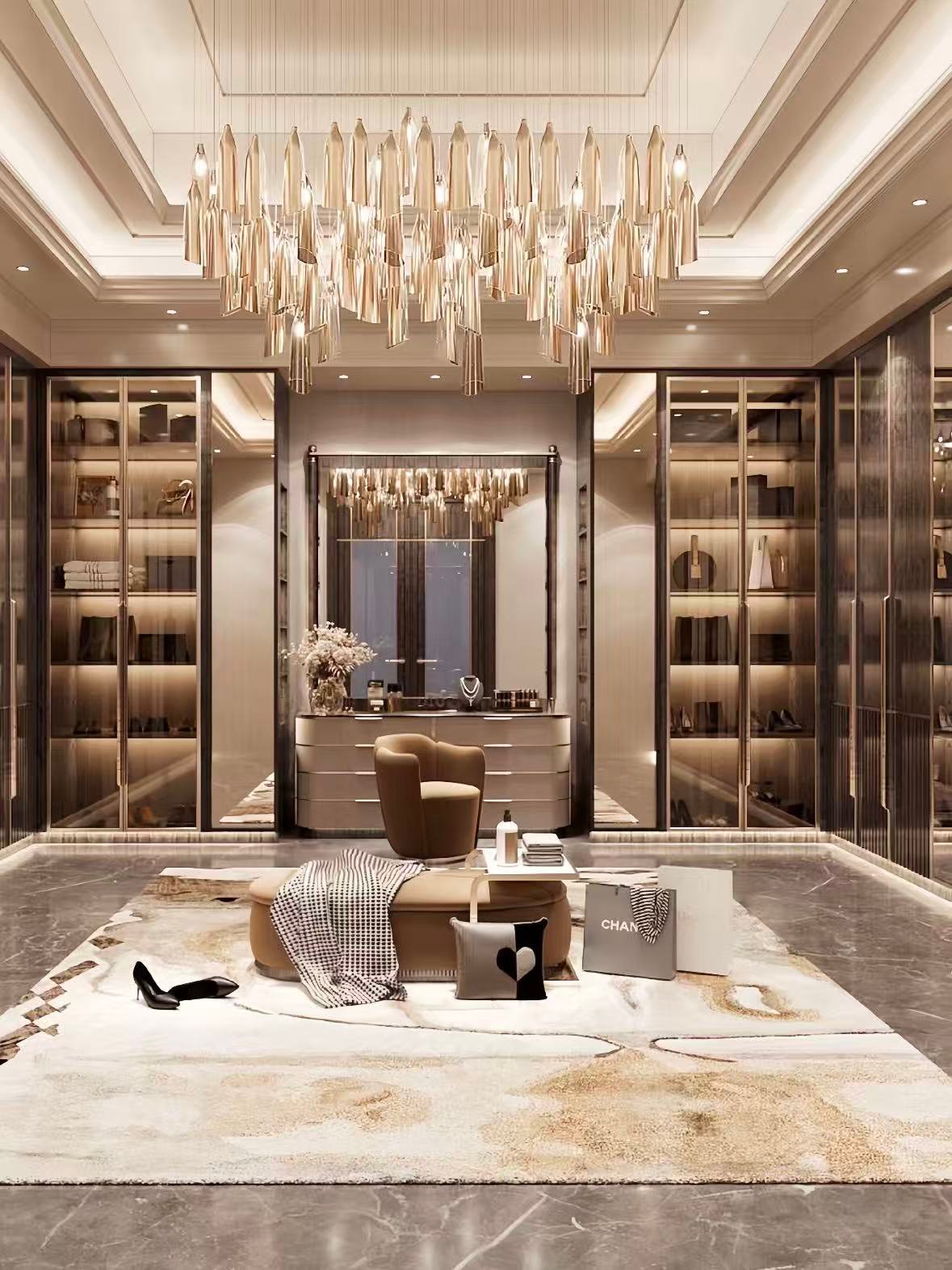 Luxury walk-in wardrobe with elegant storage