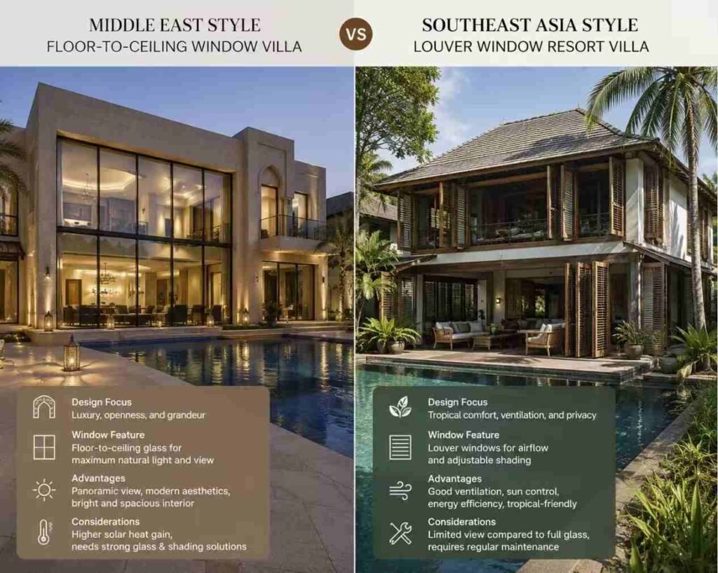Middle East versus Southeast Asia villa window design