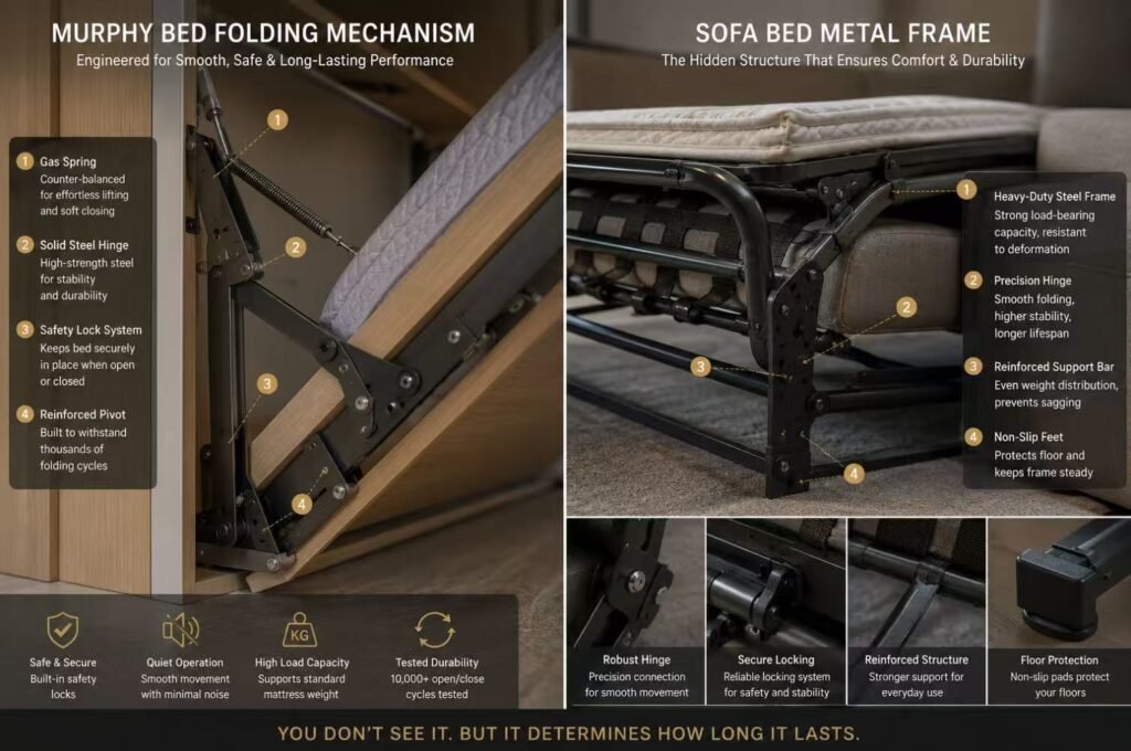 Murphy bed and sofa bed mechanism hardware