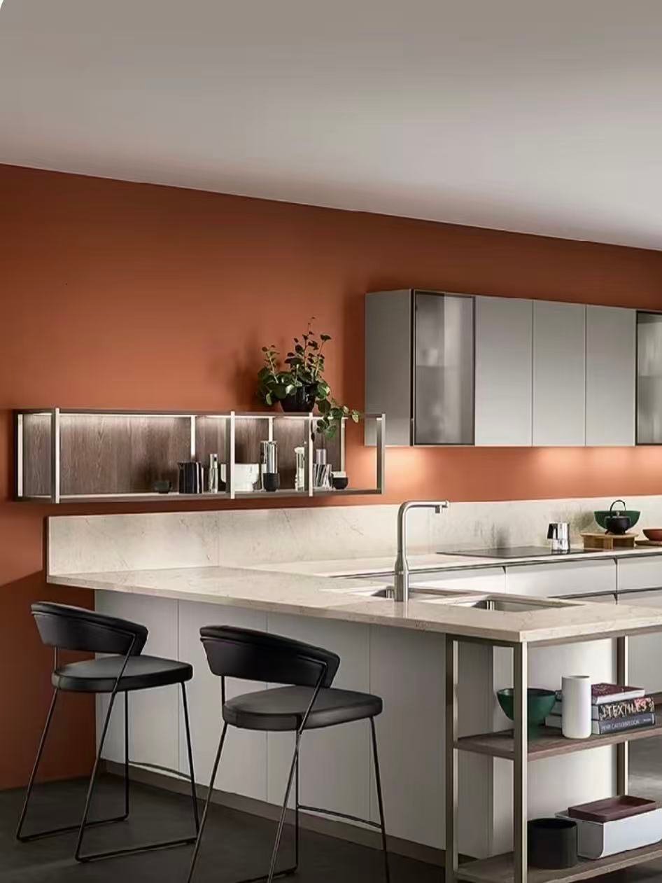 Modern peninsula kitchen with custom cabinetry
