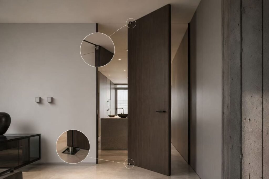 Pivot hinge floor to ceiling door