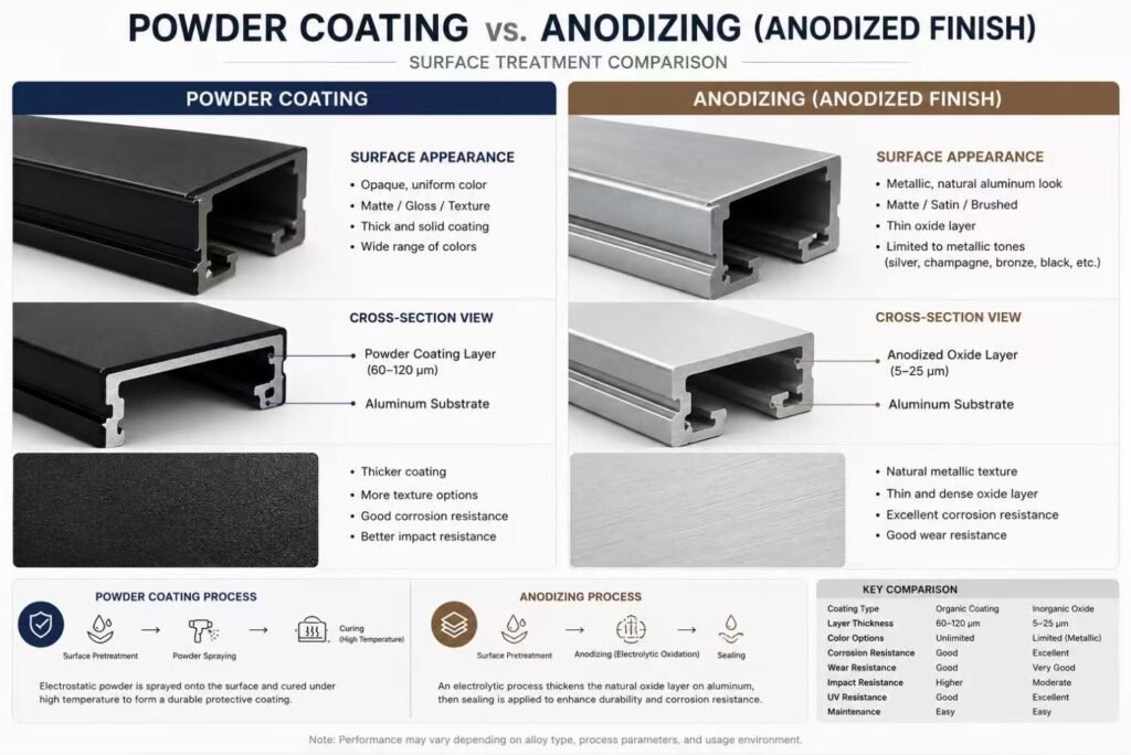 Powder coating versus anodized aluminium finish