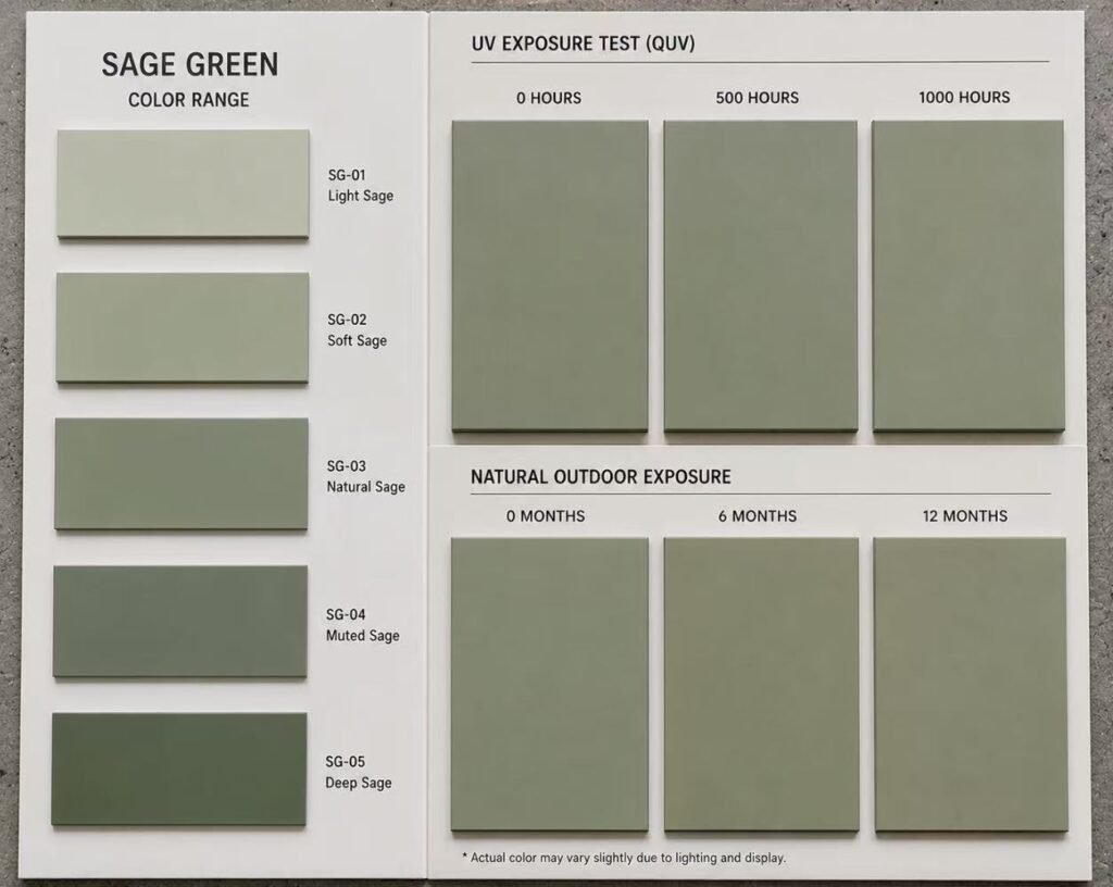 Sage green cabinet finish color fastness test