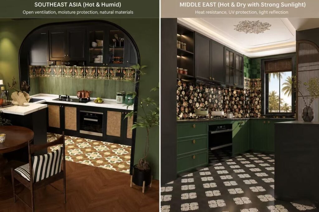 Sage green kitchen Southeast Asia Middle East climate