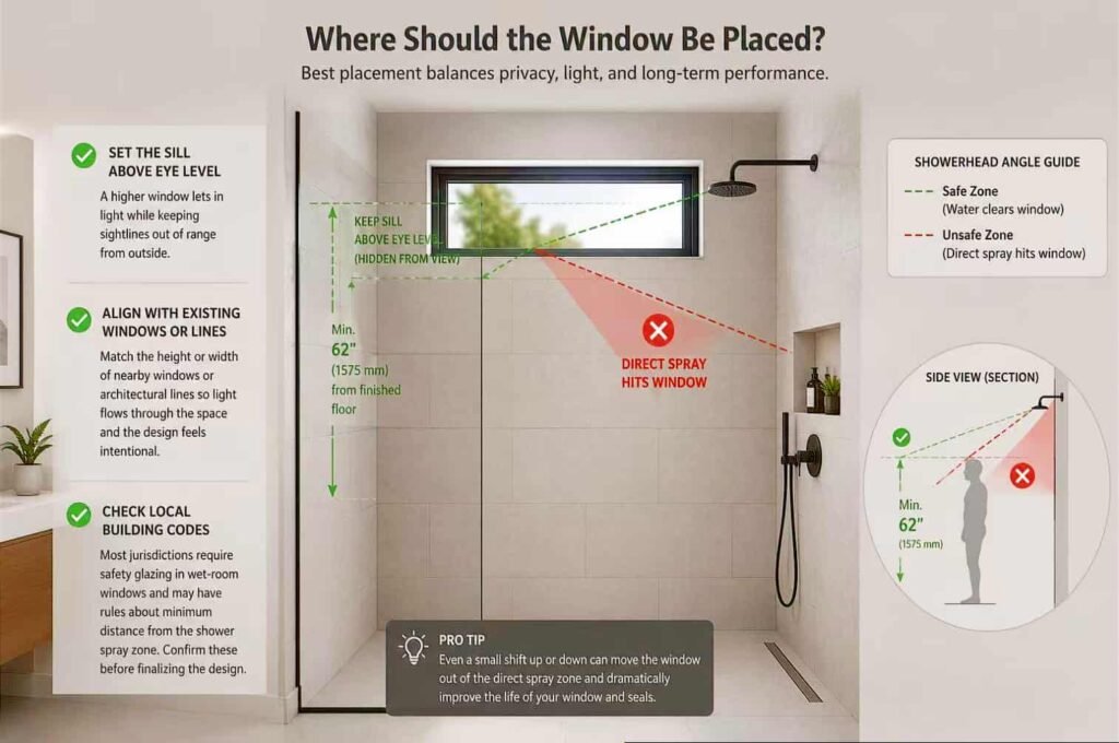 Shower window placement height above eye level