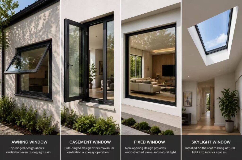 Awning casement fixed skylight shower window types