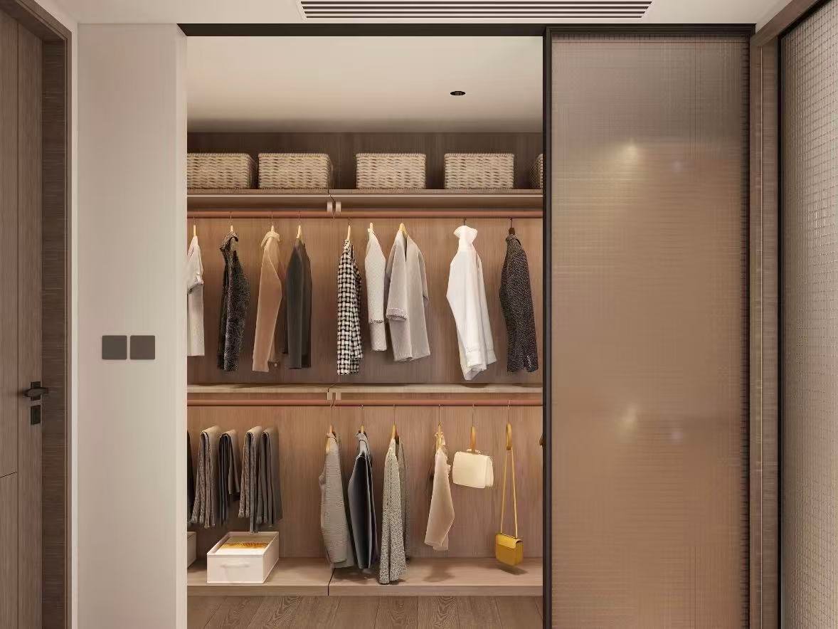 Sliding built-in wardrobe walk-in closet with hanging rails