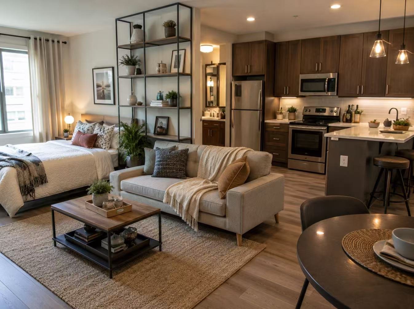 studio room multifunctional space.jpg Studio room combining sleep living kitchen zones