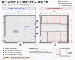 tile layout cabinet coordination diagram.jpg Tile layout coordinated with cabinet installation plan
