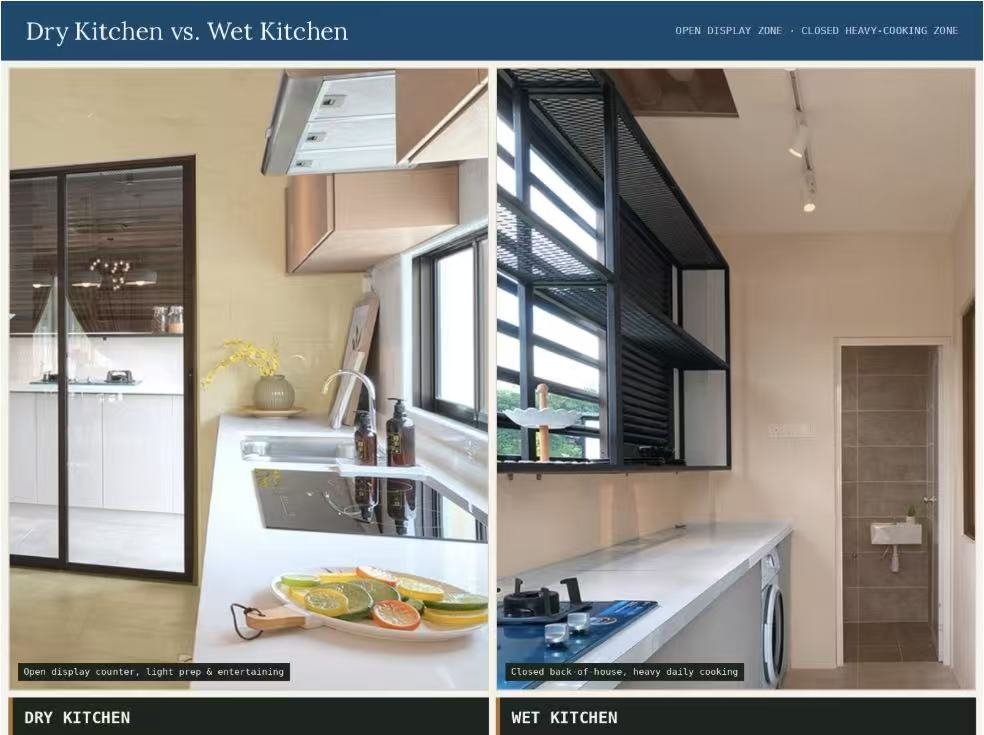 Wet kitchen versus dry kitchen layout
