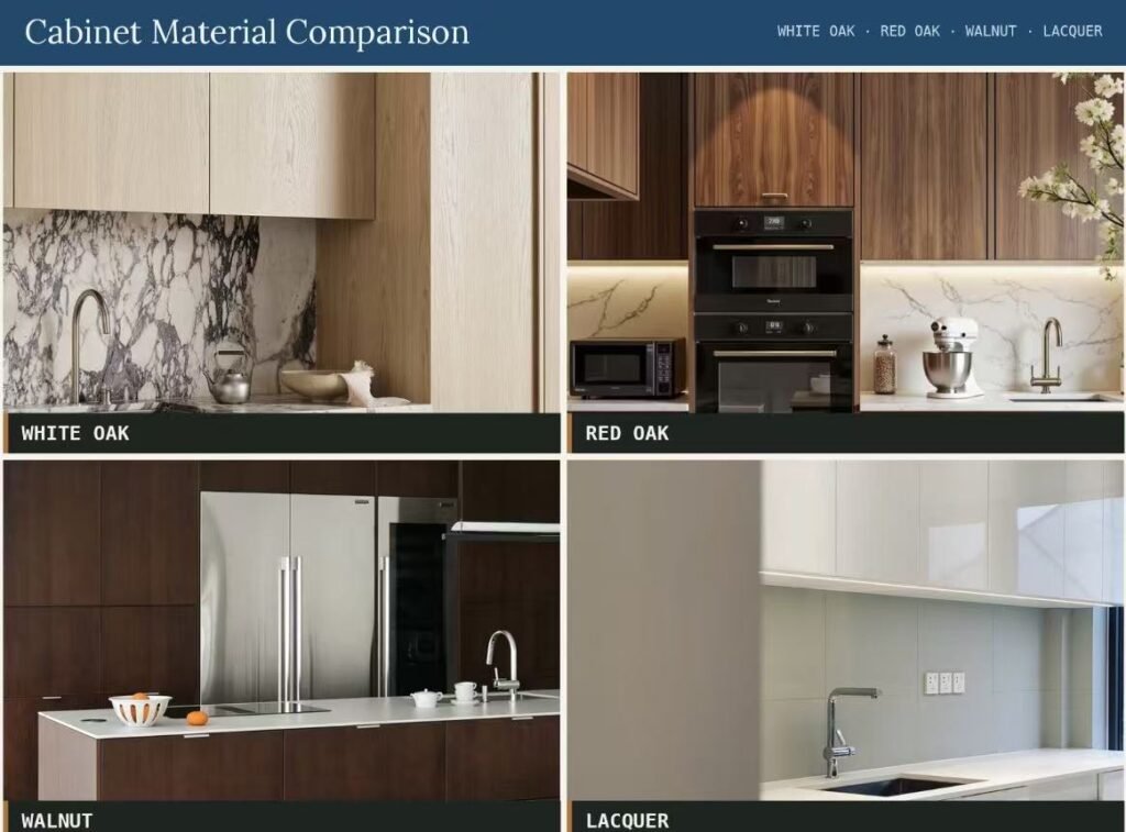 white oak vs cabinet materials 1