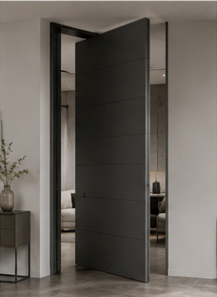 Minimalist aluminum pivot front door