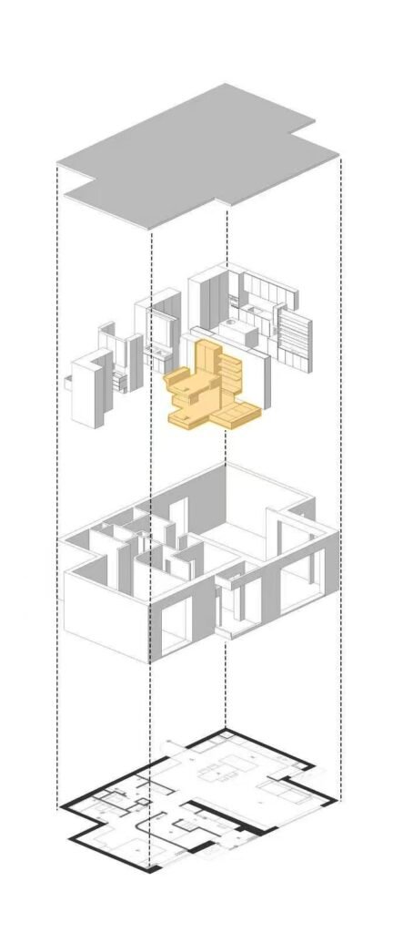 Apartment custom furniture exploded technical drawing