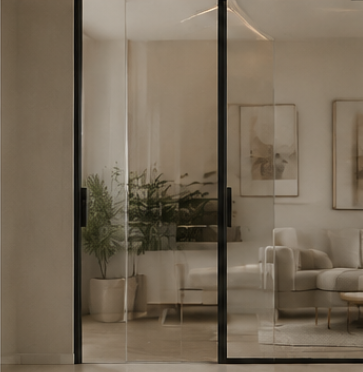 Clear glass doors for modern interiors