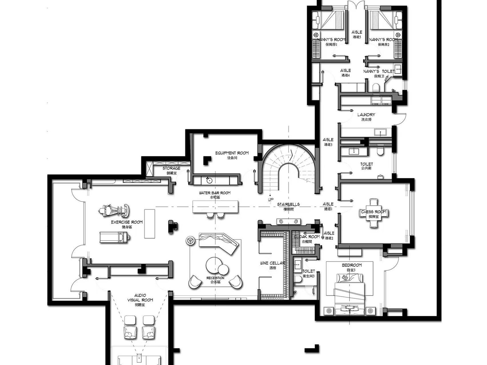 Complex villa layout for custom furniture planning