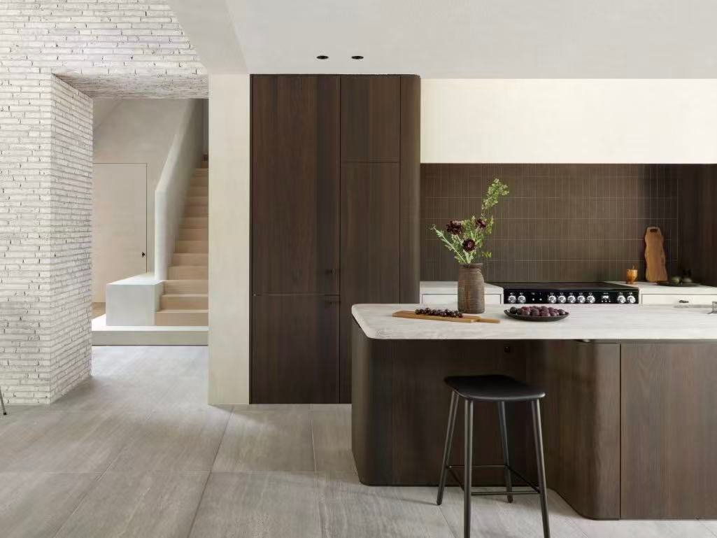 Contemporary villa kitchen cabinets with island design