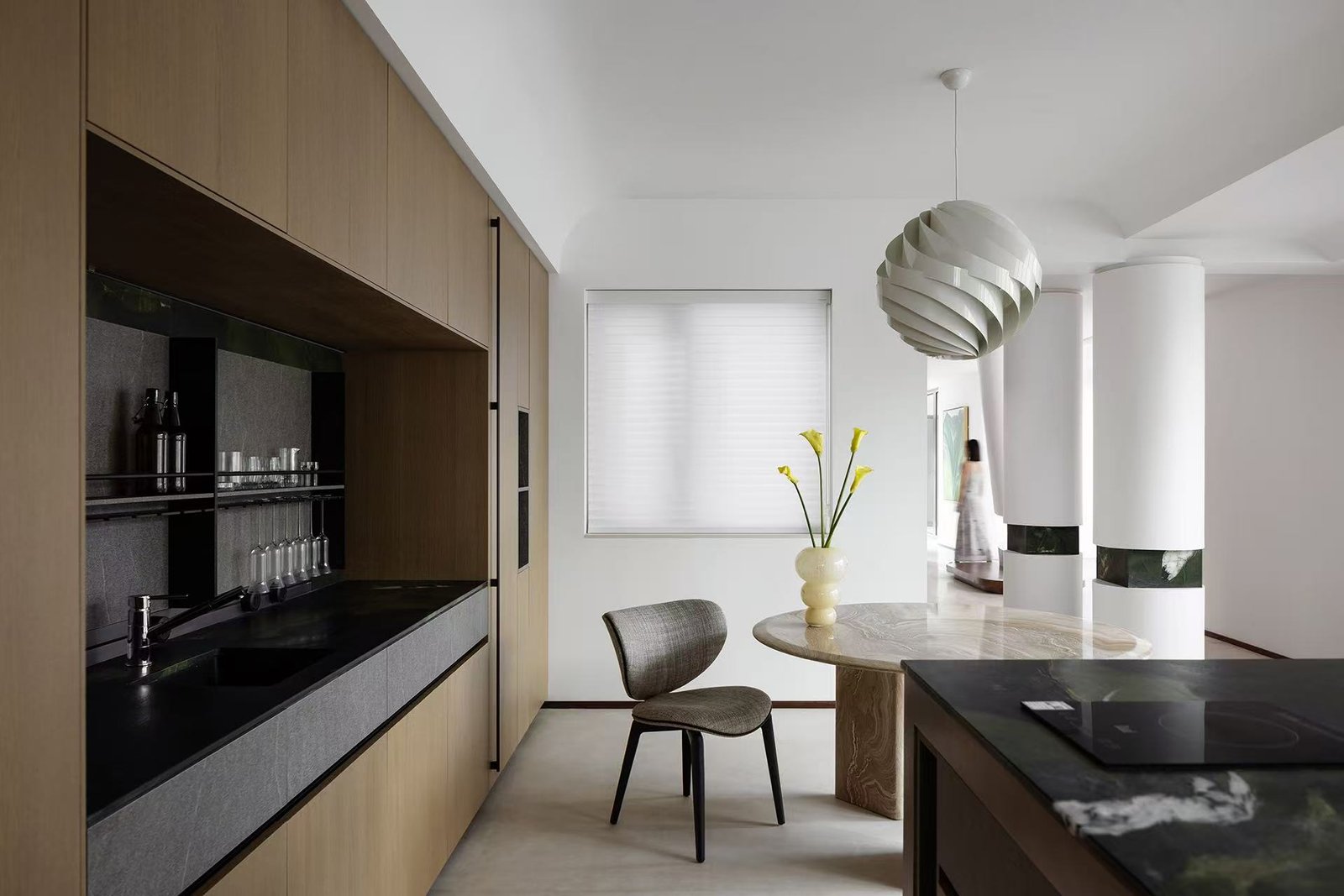 Custom villa furniture installation detail on site