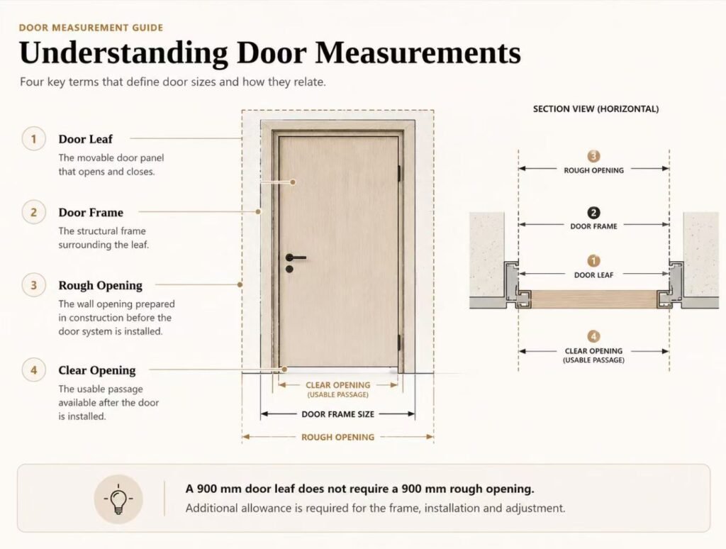 Door leaf frame and rough opening diagram