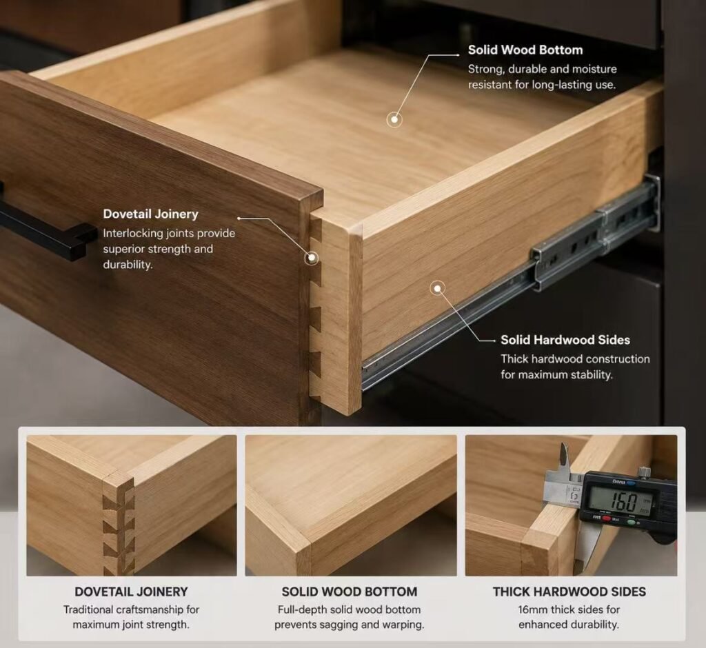Drawer box corner joint construction detail