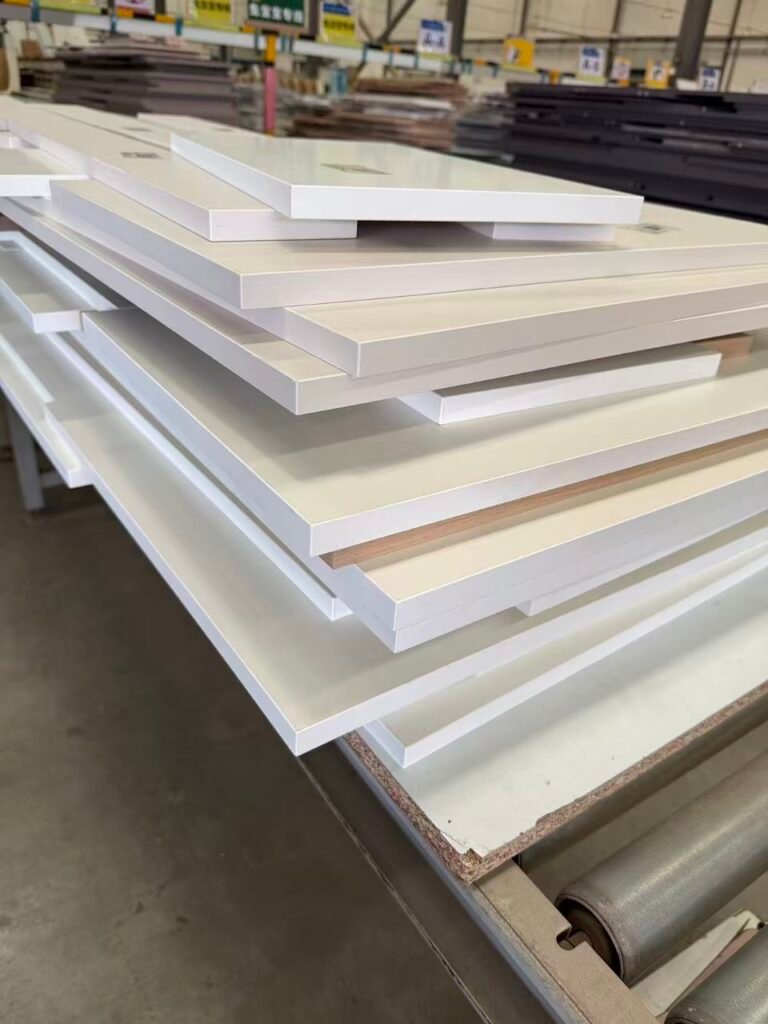 Finished edge banded cabinet panels inspection