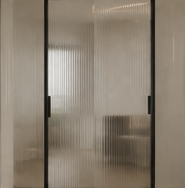 Fluted glass doors with textured glass