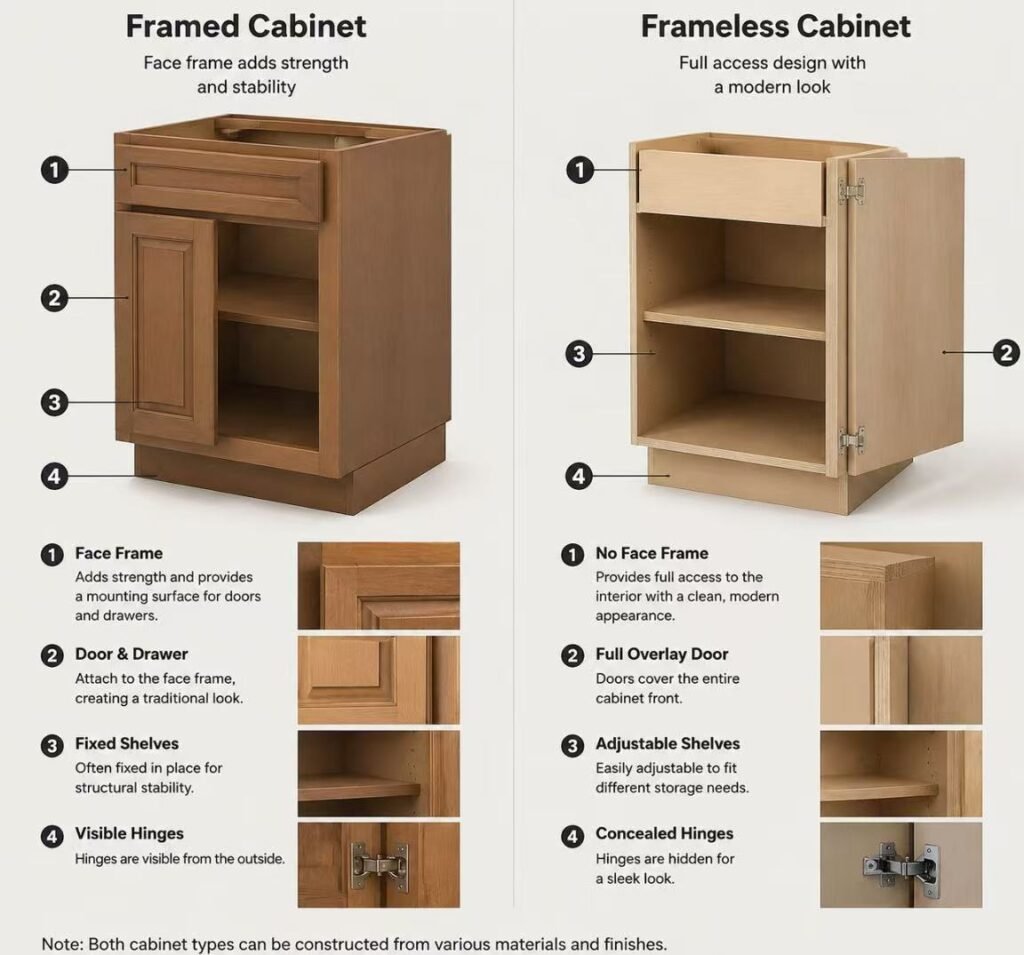 Framed versus frameless cabinet construction