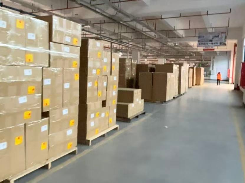 Packed kitchen cabinets prepared for export shipping
