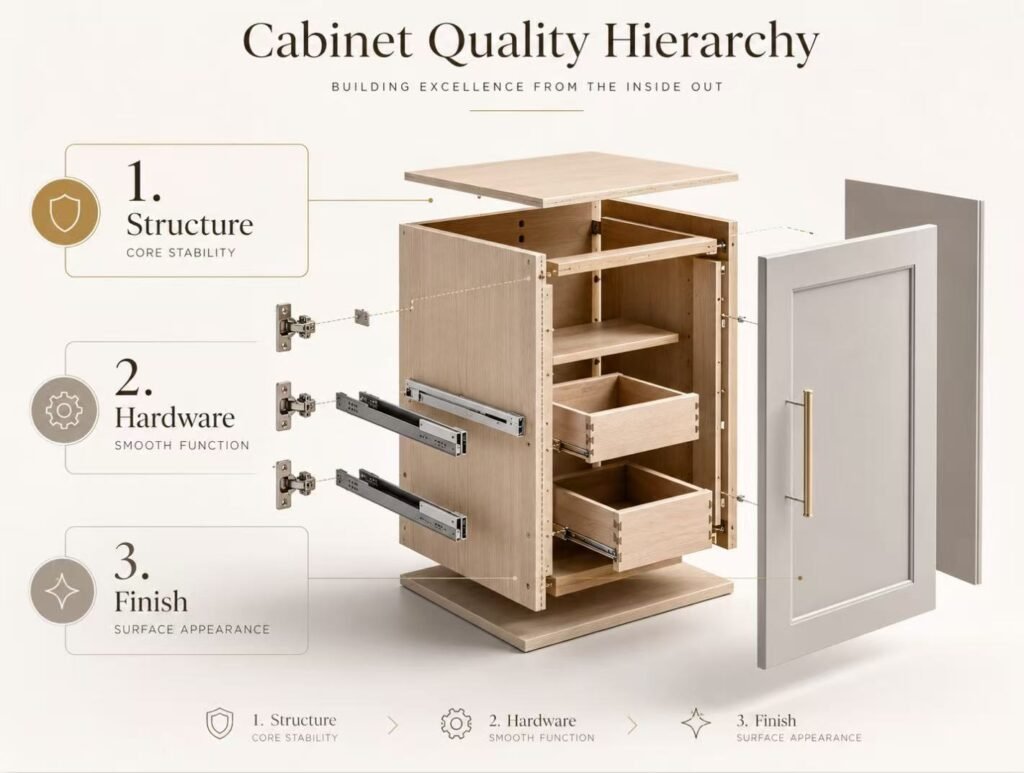 Kitchen cabinet construction hardware finish hierarchy