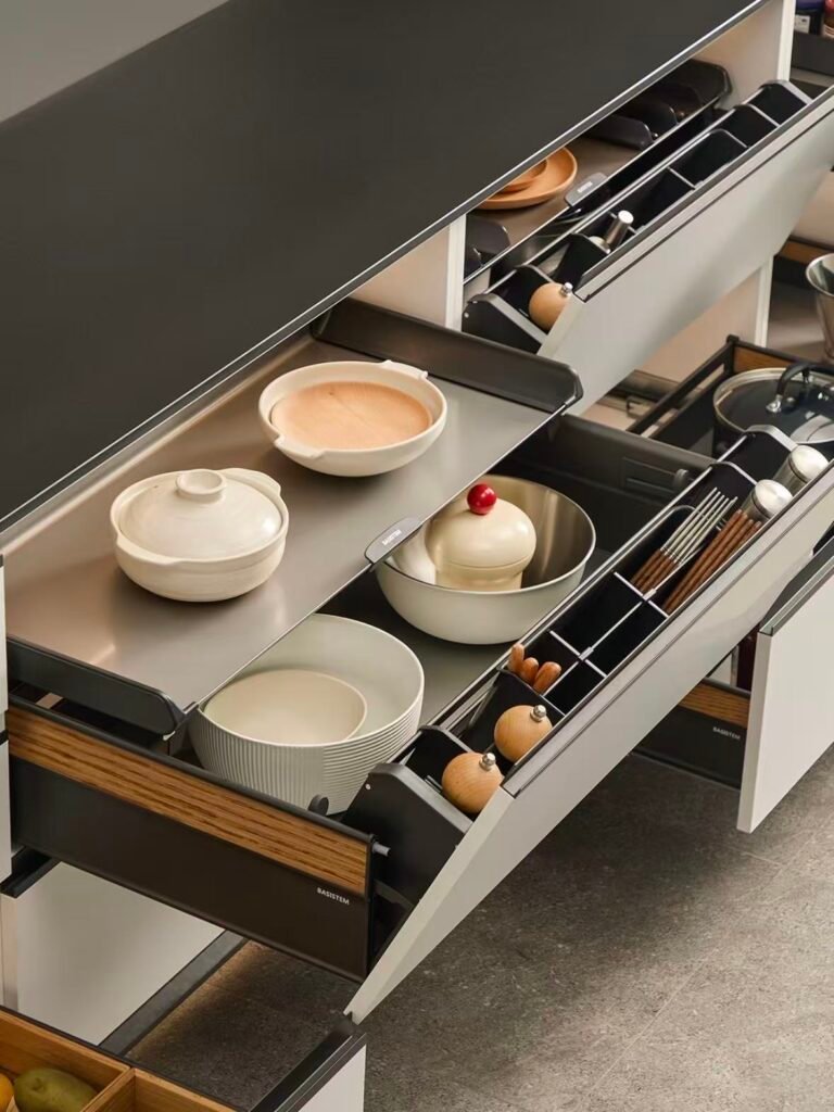 Kitchen drawer organizer with internal storage system