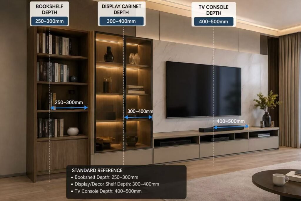 Living room cabinet depth size guide